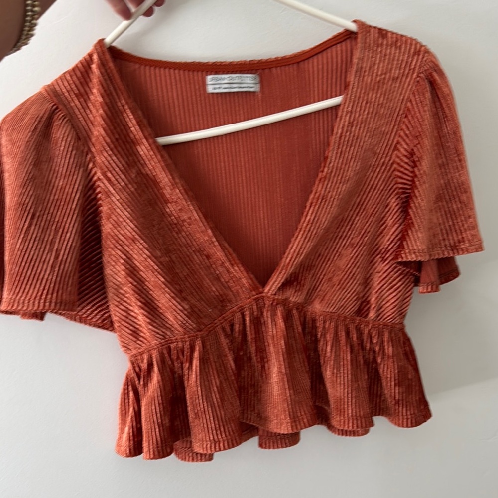 Orange V-Neck Ruffle Top